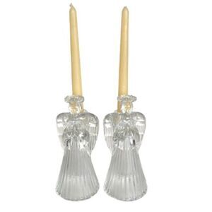 Vintage Clear Glass Lead Crystal Angel Taper Candle Stick Holders‎ Set 2 Holiday
